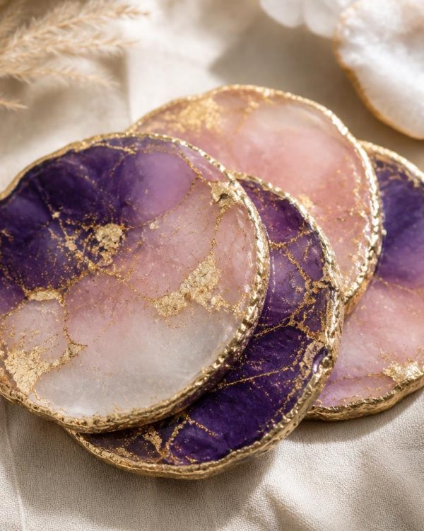 Shimmering Geode Resin Coaster Set