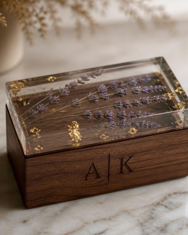 Monogrammed Resin & Walnut Keepsake Box
